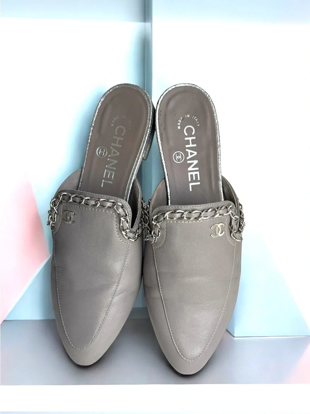 CHANEL Interlocking CC Logo Mules Flats Loafers